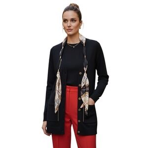 Vintage Elisabetta Franchi Black Cardigan Gold Button‎ Embellished Scarf L Nwot